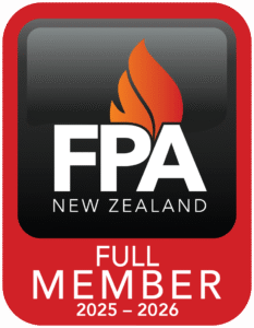 A badge that indicates the member is part of a group called FPA New Zealand. This has white text on a black background, surrounded by a red encasement, which says "Full Member 2025-2026."