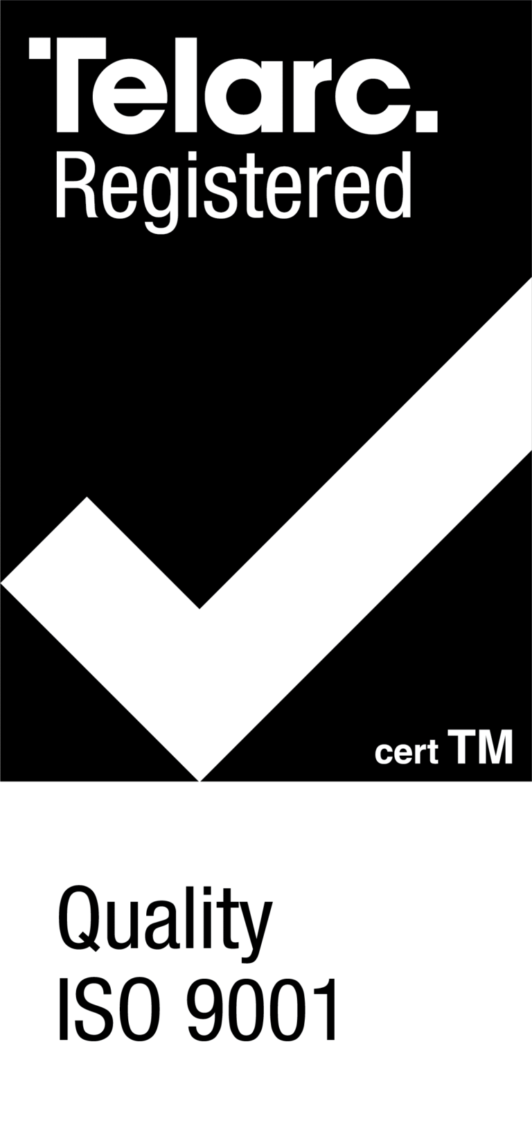 A Telmarc registration logo on a black background, white text and a white tick.