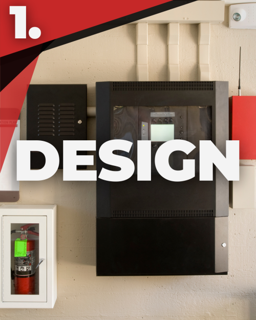 A black and red styled services card that says "Design"